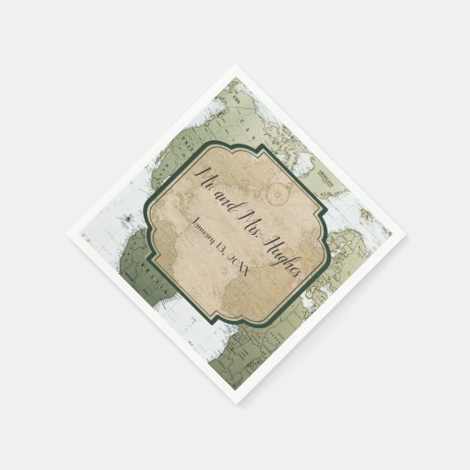 ヴィンテージ世界地図の旅行をテーマ結婚にした スタンダードカクテルナプキン (角)