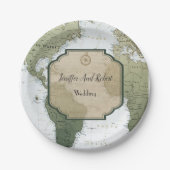 ヴィンテージ世界地図の旅行をテーマ結婚にした ペーパープレート (正面)