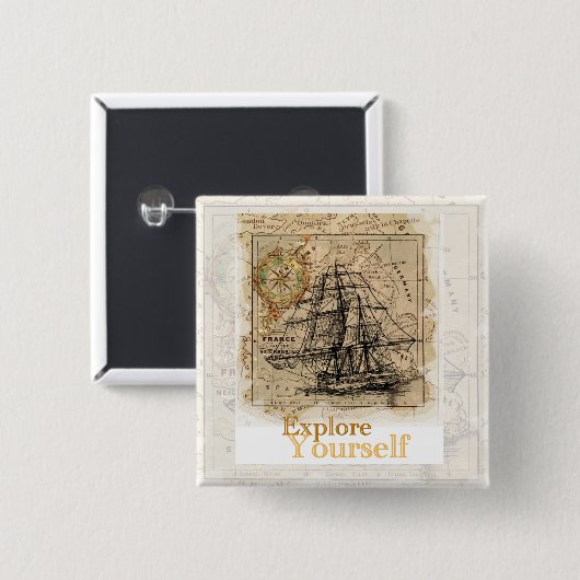 ヴィンテージ世界地図やる気を起こさせる引用文 缶バッジ (正面&裏面)