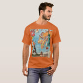 ヴィンテージ世界地図アイコニックなランドマークメンズTシャツ Tシャツ (正面フル)