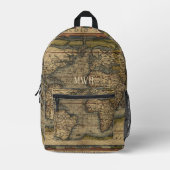ヴィンテージ世界地図アトラス歴史モノグラムの プリントバックパック (正面)