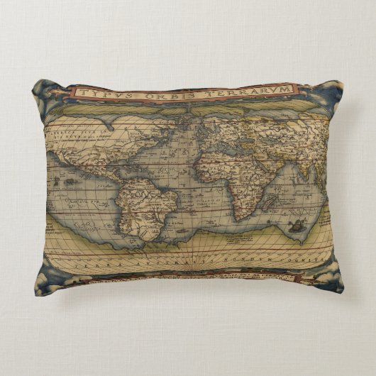 ヴィンテージ世界地図アンティーク地図 アクセントクッション (正面)