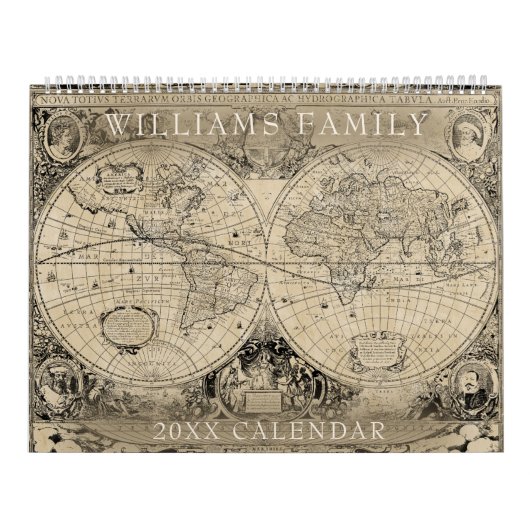 ヴィンテージ世界地図カスタム2024年家族写真 カレンダー (カバー)