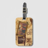 ヴィンテージ世界地図スチームパンク写真&名前イニシャル ラゲッジタグ (正面縦)