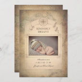 ヴィンテージ世界地図フォトベビー誕生のお知らせ 案内状 (正面/裏面)