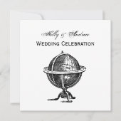 ヴィンテージ世界地図リソグラフ描画 モノクロ 招待状 (正面)