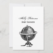 ヴィンテージ世界地図リソグラフ描画 モノクロ 招待状 (正面)