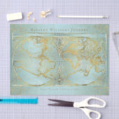 ヴィンテージ世界地図金ゴールドブルーモノグラム名 薄葉紙 (クラフト)