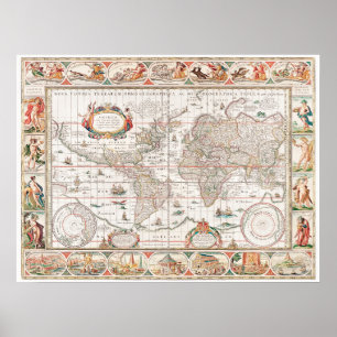 ヴィンテージ世界地図1636年~1650年 ポスター
