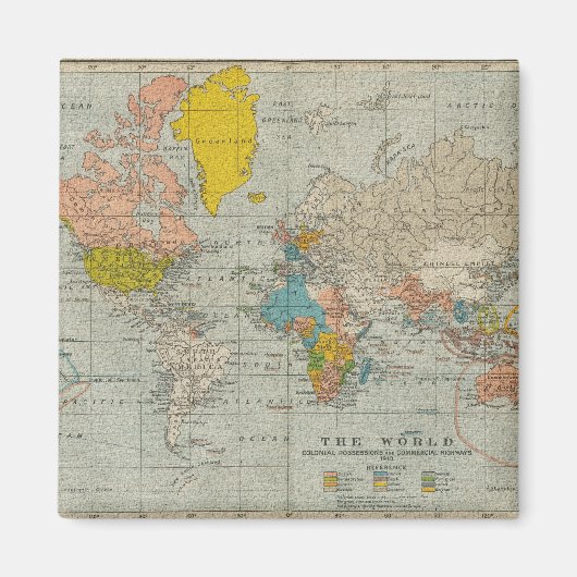 ヴィンテージ世界地図1910 マグネット (正面)