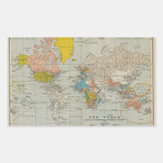 ヴィンテージ世界地図1910 長方形シール (正面)