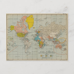 ヴィンテージ世界地図1910 V2 ポストカード