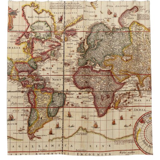 ヴィンテージ世界地図 シャワーカーテン (正面)