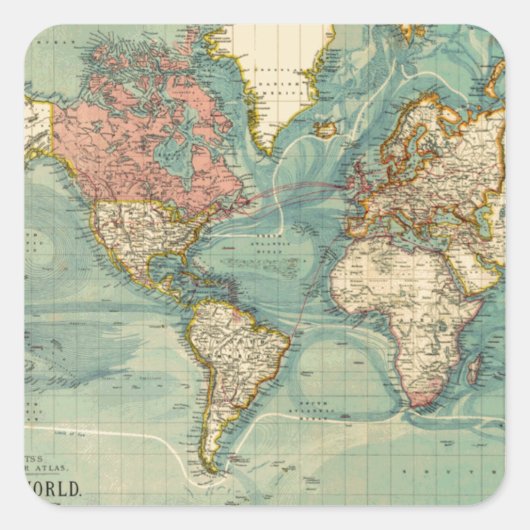 ヴィンテージ世界地図 スクエアシール (正面)