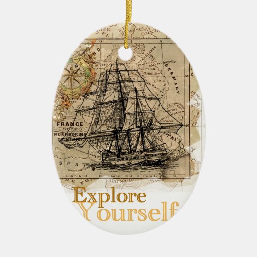 ヴィンテージ世界地図 セラミックオーナメント (正面)
