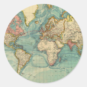 ヴィンテージ世界地図 ラウンドシール