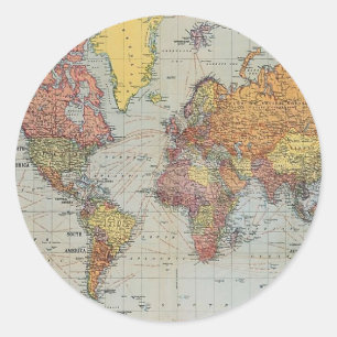 ヴィンテージ世界地図 ラウンドシール