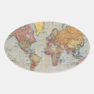 ヴィンテージ世界地図 楕円形シール