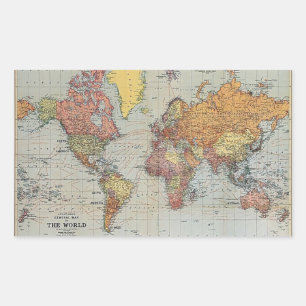 ヴィンテージ世界地図 長方形シール
