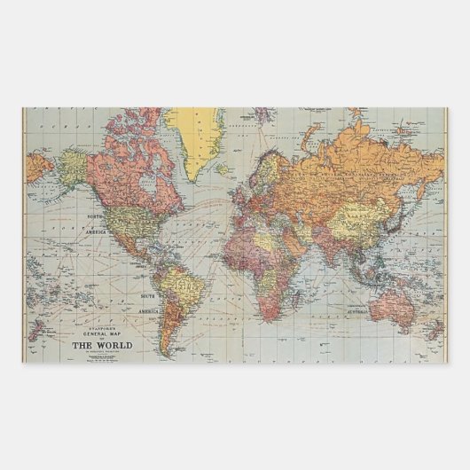 ヴィンテージ世界地図 長方形シール (正面)