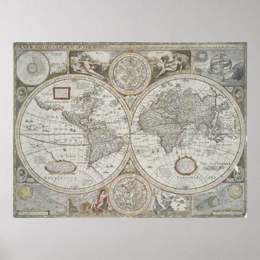 ヴィンテージ世界地図（1651年） ポスター (正面)