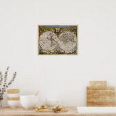 ヴィンテージ世界地図(1664)ポスター ポスター (キッチン)