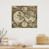 ヴィンテージ世界地図(1689) ポスター (キッチン)