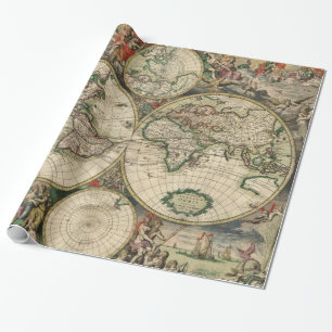 ヴィンテージ世界地図(1689) ラッピングペーパー