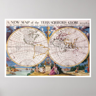 ヴィンテージ世界地図（1700年） ポスター