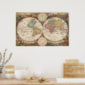 ヴィンテージ世界地図（1730年） ポスター (キッチン)