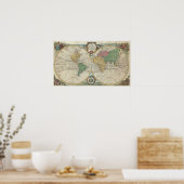 ヴィンテージ世界地図(1744年) ポスター (キッチン)
