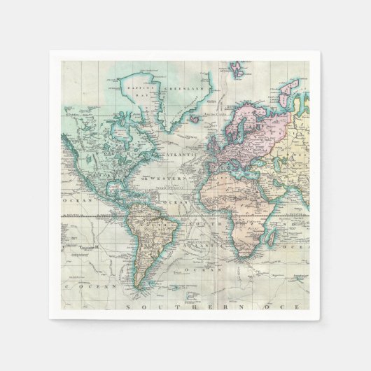 ヴィンテージ世界地図（1801年） スタンダードカクテルナプキン (正面)