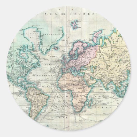 ヴィンテージ世界地図(1801年) ラウンドシール (正面)