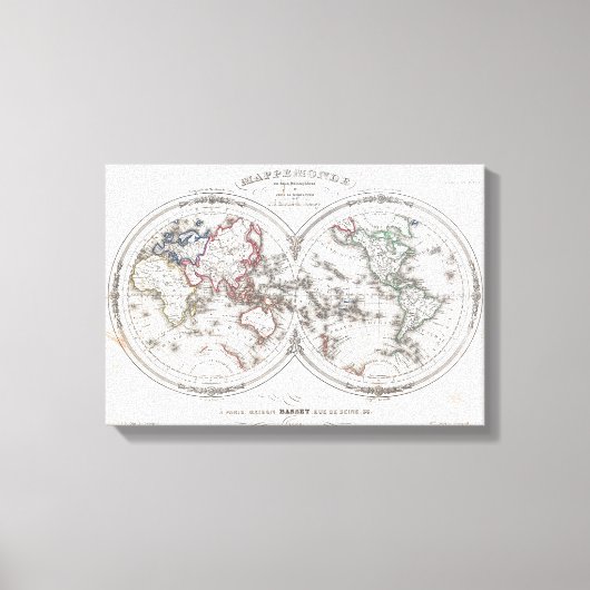 ヴィンテージ世界地図（1848年） キャンバスプリント (正面)