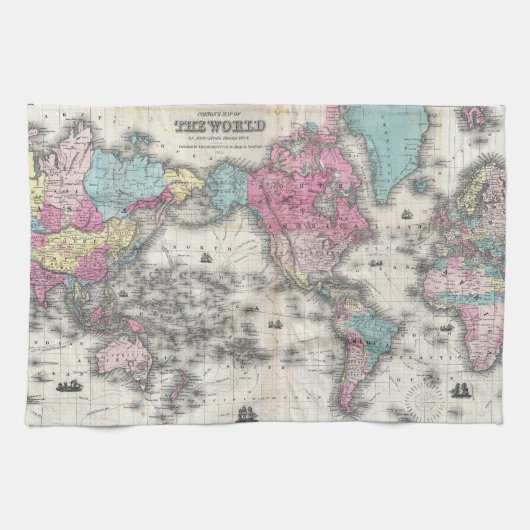 ヴィンテージ世界地図(1852年) キッチンタオル (横)