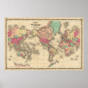 ヴィンテージ世界地図（1860年） ポスター