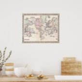 ヴィンテージ世界地図（1864年） ポスター (キッチン)