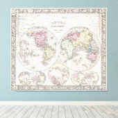 ヴィンテージ世界地図（1864年） 3 キャンバスプリント (インサイチュ (ウッドフロア))