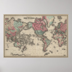 ヴィンテージ世界地図（1869年） ポスター