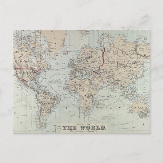 ヴィンテージ世界地図（1875年） ポストカード (正面)