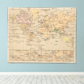 ヴィンテージ世界地図（1880年） キャンバスプリント (インサイチュ (ウッドフロア))