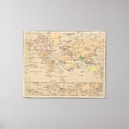 ヴィンテージ世界地図（1880年） キャンバスプリント (正面)