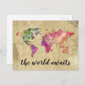 ヴィンテージ世界地図 | The World Awaits ポストカード (正面/裏面)
