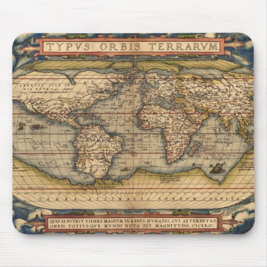 ヴィンテージ世界地図byアブラハム・オルテリウス1564 マウスパッド (正面)