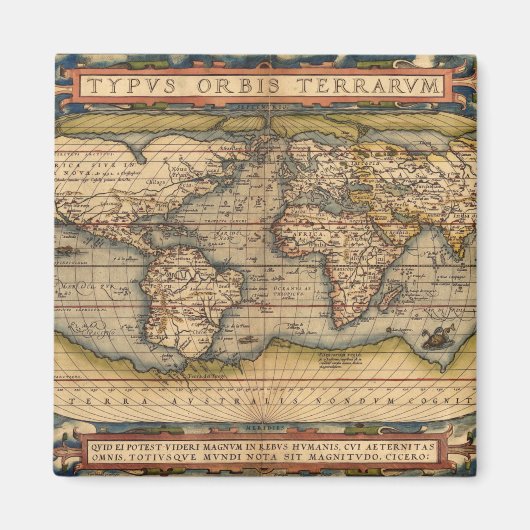 ヴィンテージ世界地図byアブラハム・オルテリウス1564 マグネット (正面)