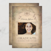 ヴィンテージ世界旅行地図卒業パーティー 招待状 (正面/裏面)