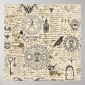 ヴィンテージ中の錬金術のテーマの継ぎ目のないパターン ポスター (正面)