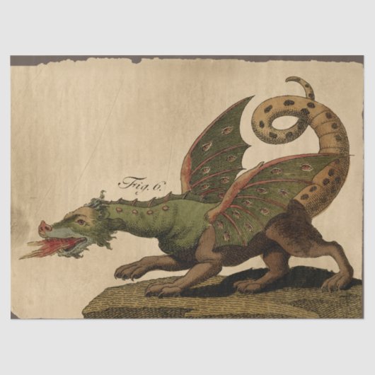 ヴィンテージ中世グリーンドラゴンデコパージュ 薄葉紙 (正面)