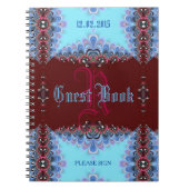 ヴィンテージ中世ブルーレッドレースのようモノグラムゲストブック ノートブック (正面)