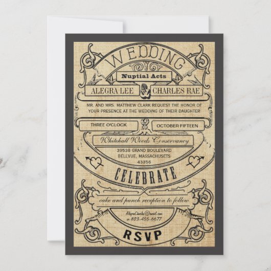 ヴィンテージ中世ルネッサンスタイポグラフィ結婚ズ 招待状 (正面)